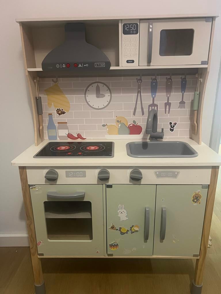 Kinderkookset met stickers - werkt nog goed, Ophalen of Verzenden, Gebruikt, Hout, Speelkeuken