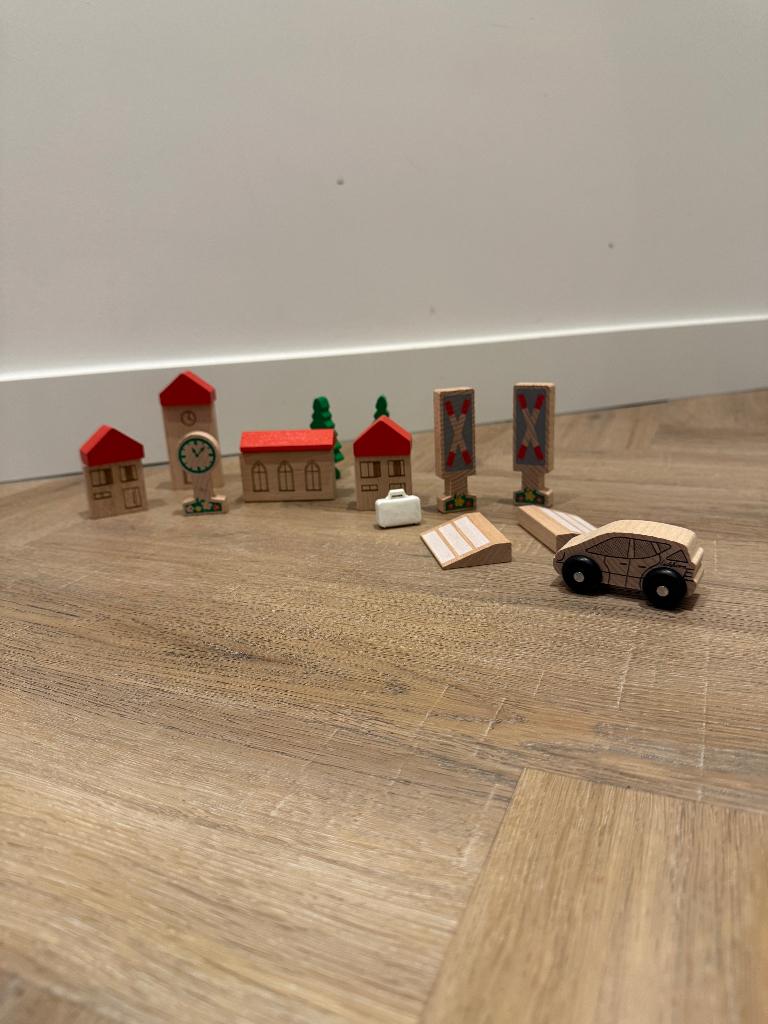 ZGAN 16x Eichhorn houten trein speel blok dorp set auto rail, Ophalen of Verzenden, Zo goed als nieuw