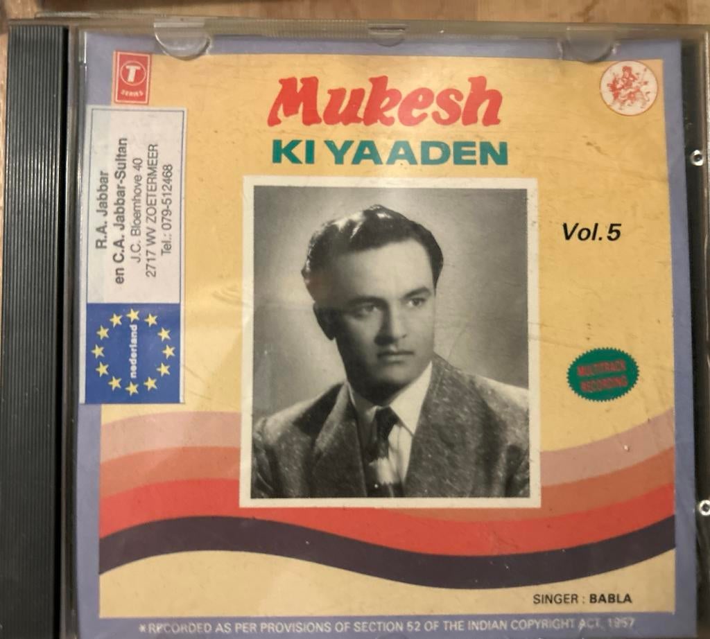 Mukesh - Ki Yaaden Vol. 5 Bollywood CD, Ophalen of Verzenden, Zo goed als nieuw