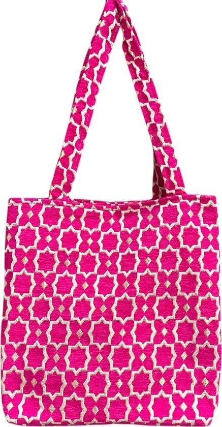 Handgemaakte Fluwelen Medium  met Gouden Accenten - Rose, Ophalen of Verzenden, Nieuw, Roze, Handtas