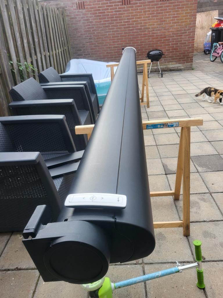 Elektrische cassette knikarmscherm480x300med io somfy motor, Ophalen of Verzenden, Zo goed als nieuw, Knikarmscherm