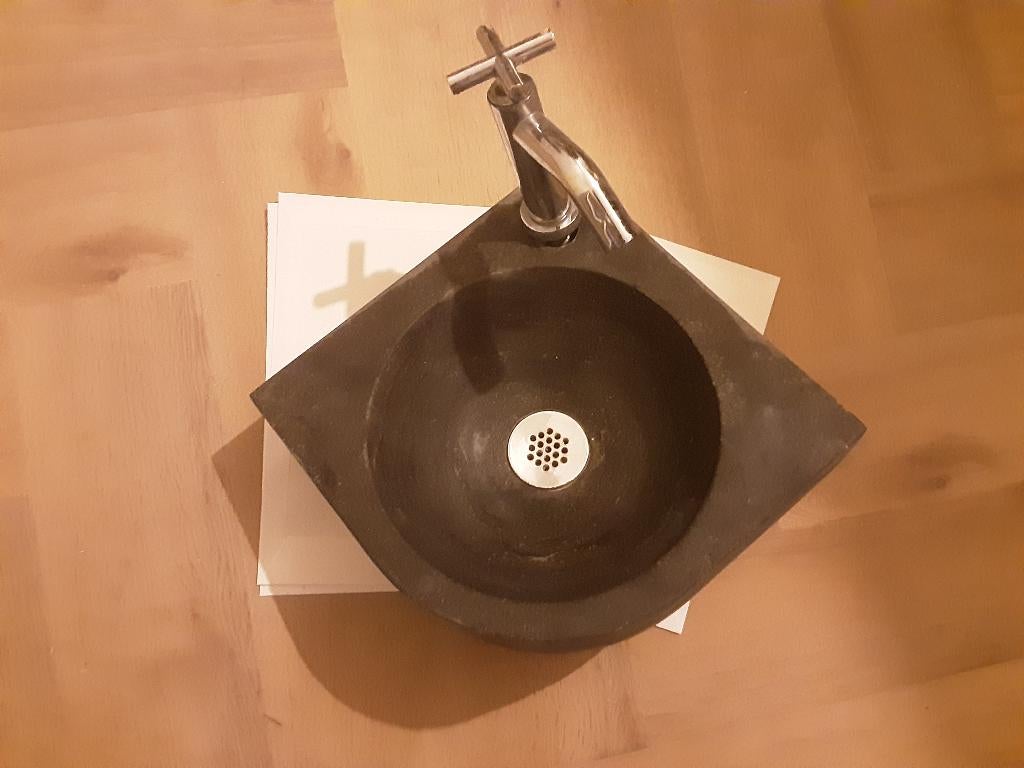 Wasbak hardsteen zwart, Ophalen, 50 tot 100 cm, Zo goed als nieuw, Minder dan 100 cm