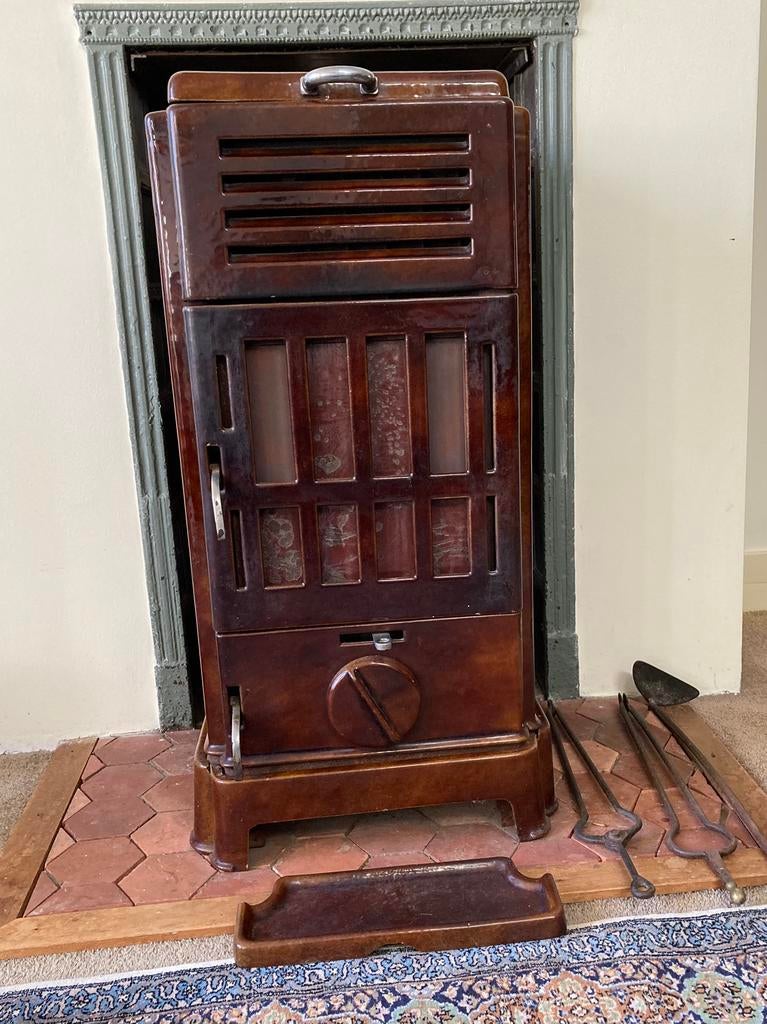 Art-Deco gietijzeren Branum kolenhaard, Ophalen, Gebruikt, Overige brandstoffen, Vrijstaand