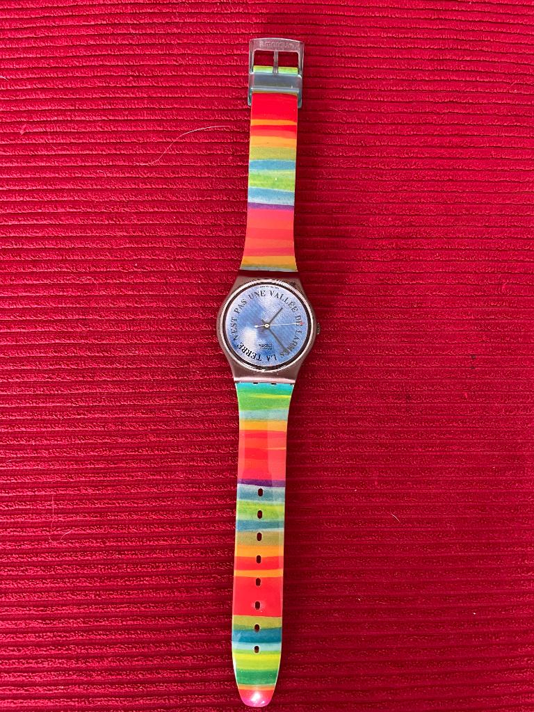 vintage swatch horloge met nieuw swatch bandje, Kunststof, Gebruikt, Polshorloge, Swatch