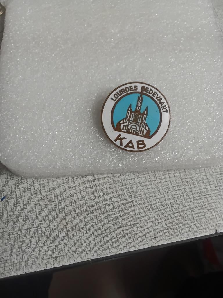 Geëmailleerd speldje van: LOURDES BEDEVAART " K.A.B."., Ophalen of Verzenden, Zo goed als nieuw