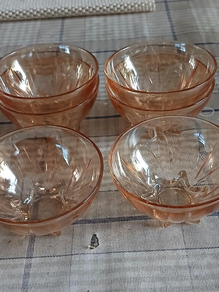 6 dessert schaaltje oranje glas, Ophalen of Verzenden