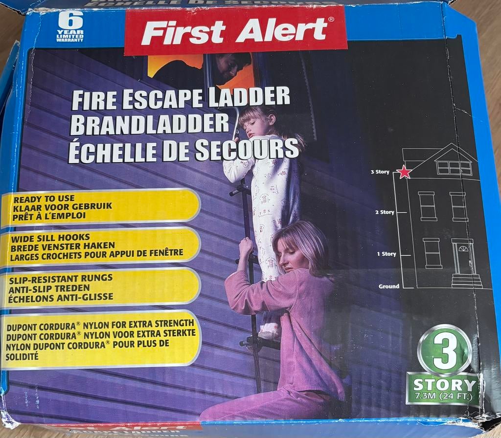 Brandladder First Alert 7.3 meter, Doe-het-zelf en Verbouw, Ladders en Trappen, Ophalen, Zo goed als nieuw, Opvouwbaar of Inschuifbaar