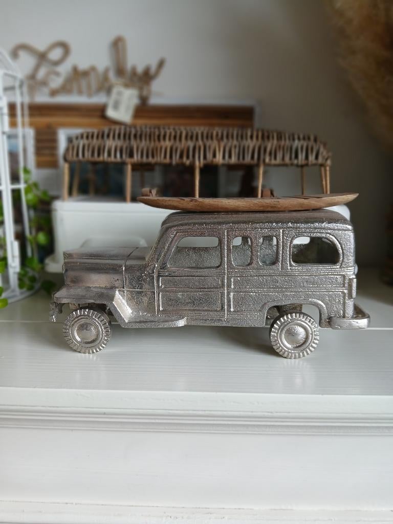 Riviera maison zilver kleurige auto met surfplank, Ophalen