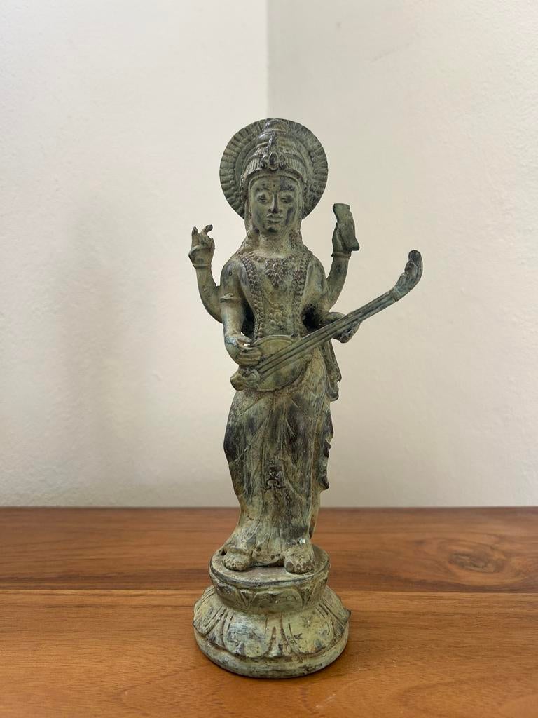 Oud bronzen beeld Hindu Godin Saraswati / Boedha kunst, Ophalen of Verzenden