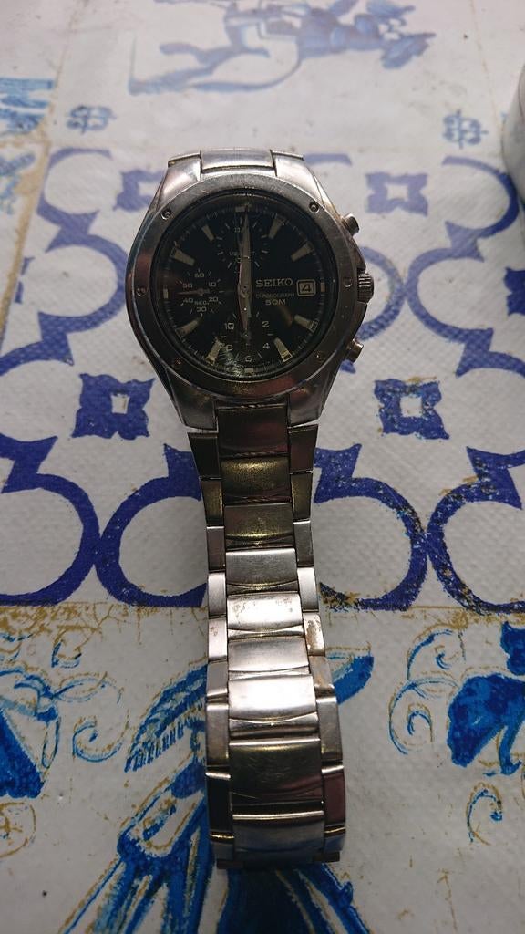 Seiko Chronograph 7T92-OFXO, Seiko, Staal, Met bandje, Polshorloge