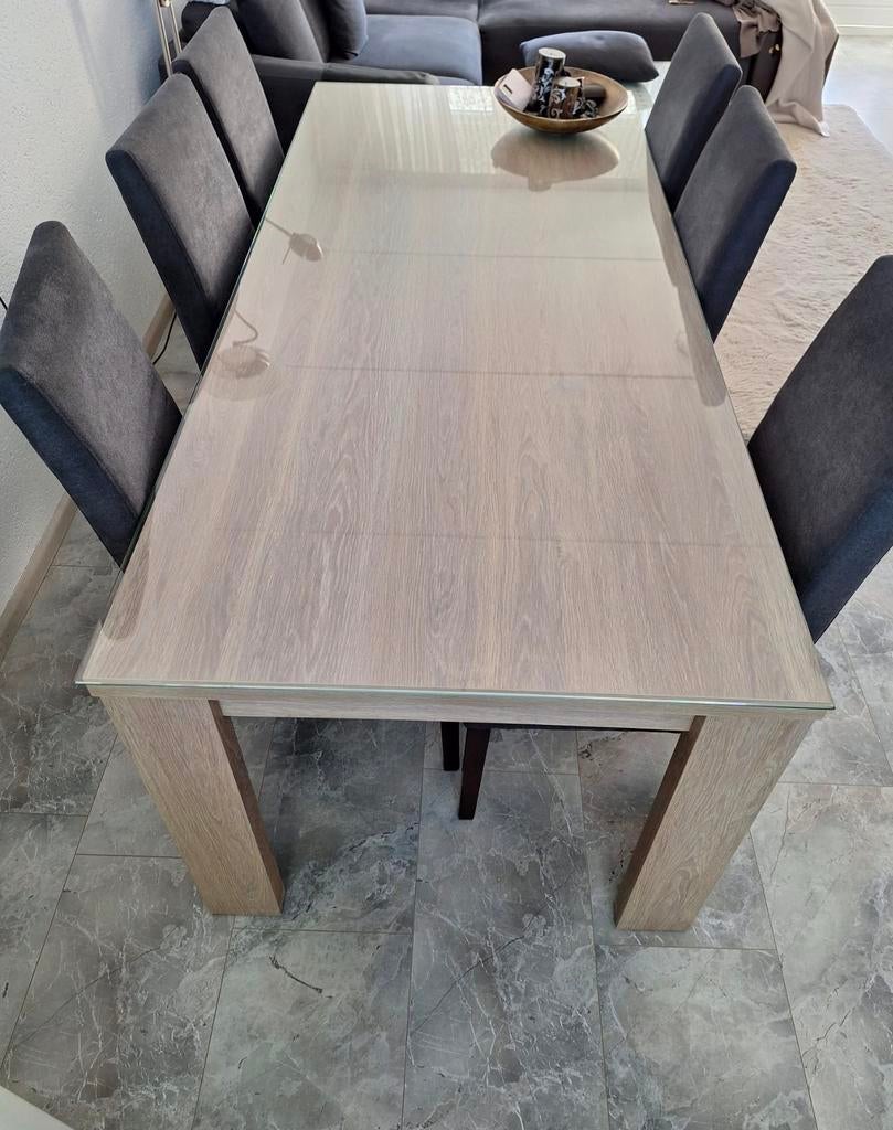 200x90 eettafel, salontafel met beschermglas + 6 stoelen, Ophalen