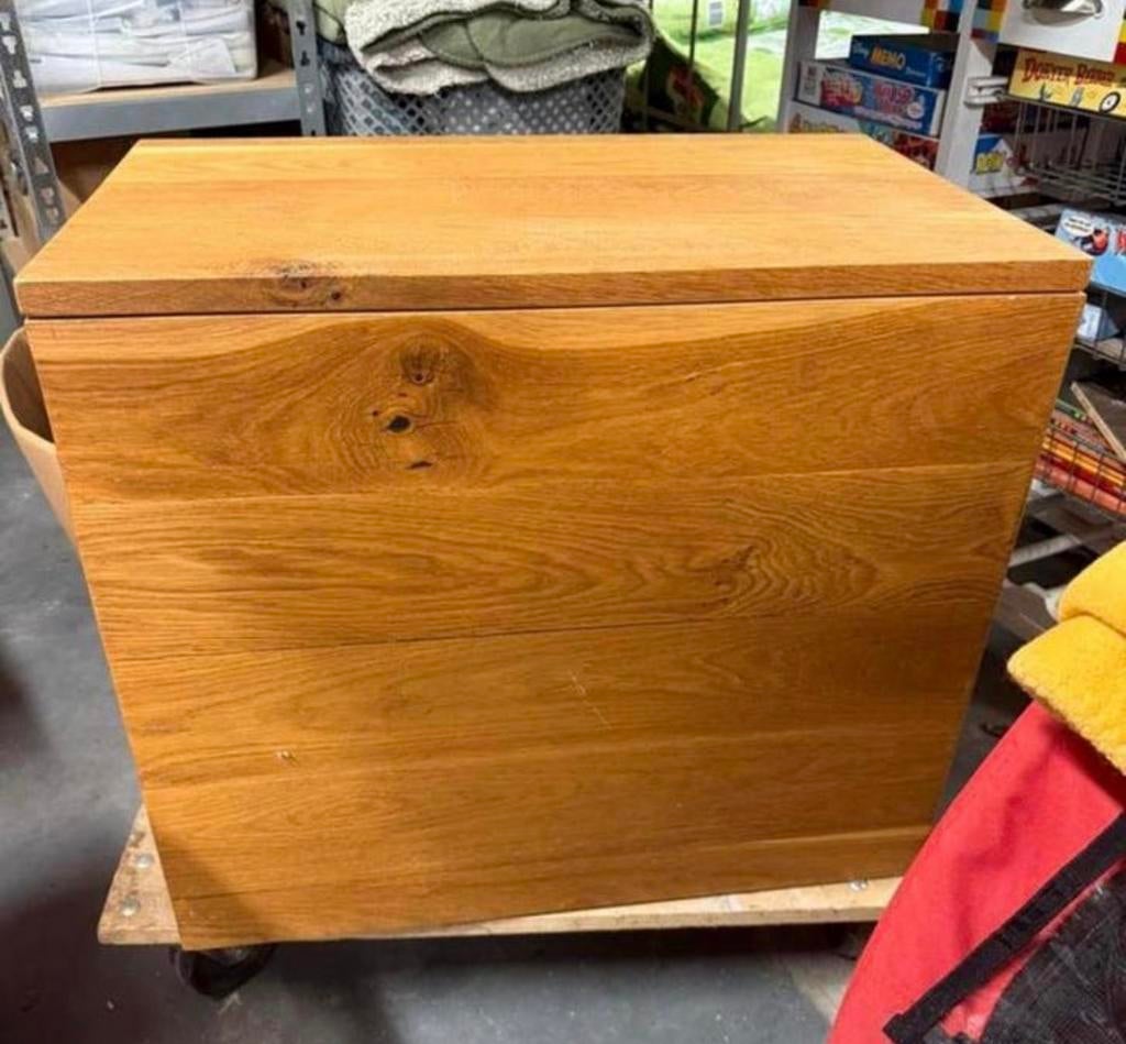 Woonkist bewaarbox houtmand vol eiken houten box bak, Ophalen, Nieuw, Minder dan 50 cm