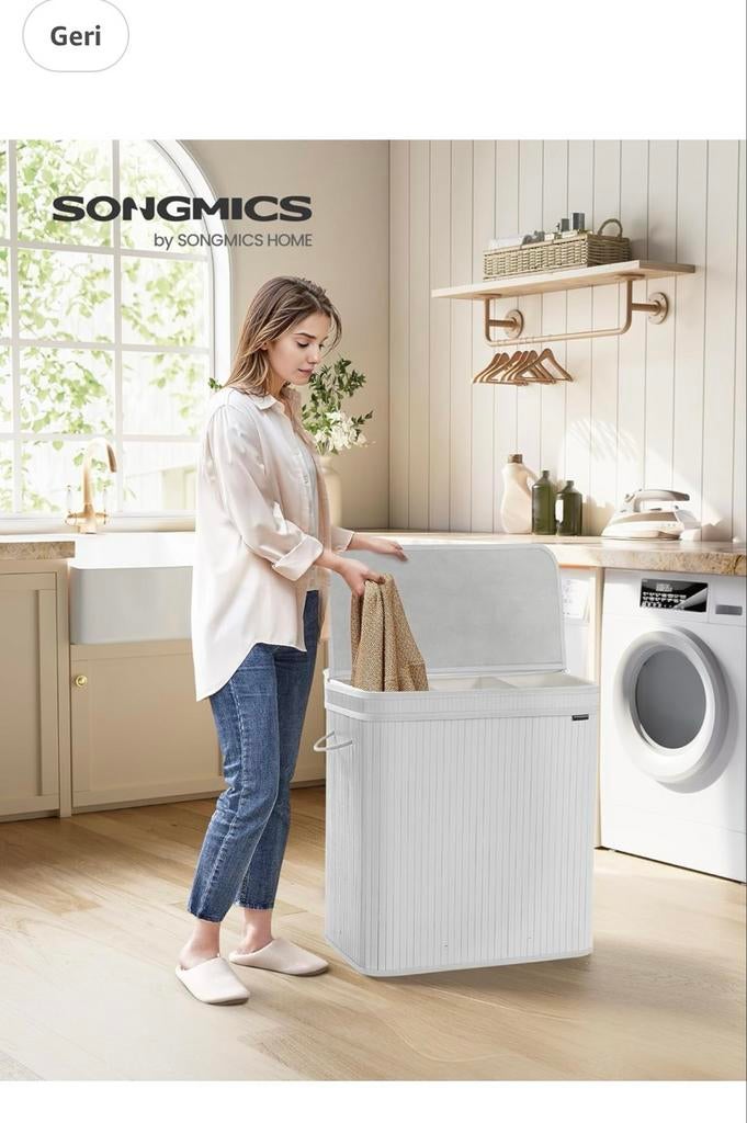 SONGMICS Bamboe Wasverzamelmand met Deksel, 150L, Wit, Witgoed en Apparatuur, Wasmachines, Ophalen of Verzenden, Nieuw