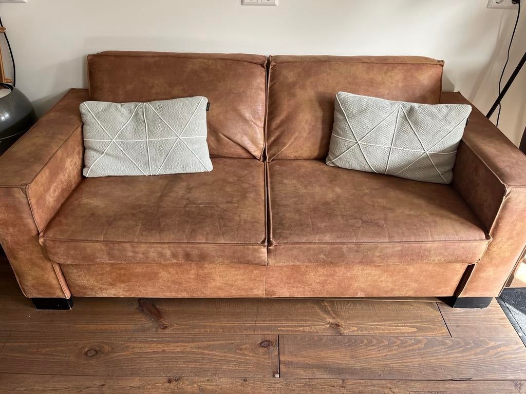 Kunstleren bruine bank - 185x85 cm, Ophalen, Kunststof, Gebruikt, 150 tot 200 cm