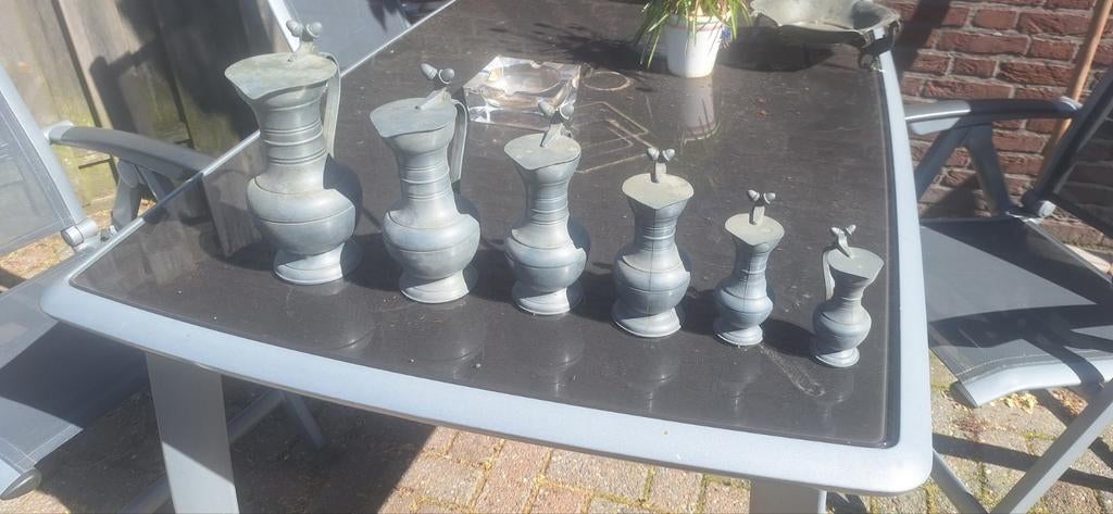 Set van 6 tinnen kannen, Antiek en Kunst, Antiek | Tin, Ophalen of Verzenden