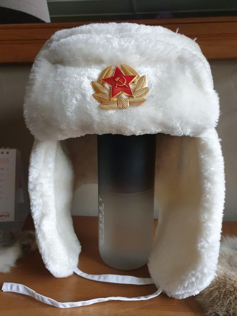 Witte ushanka muts met embleem, Kleding | Dames, Ophalen of Verzenden
