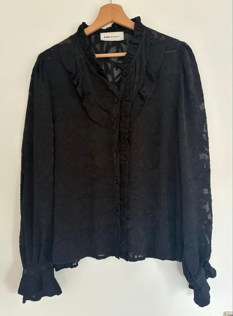 Zwarte doorschijnende blouse POM Amsterdam, Ophalen of Verzenden, Gedragen, Maat 38/40 (M), Zwart