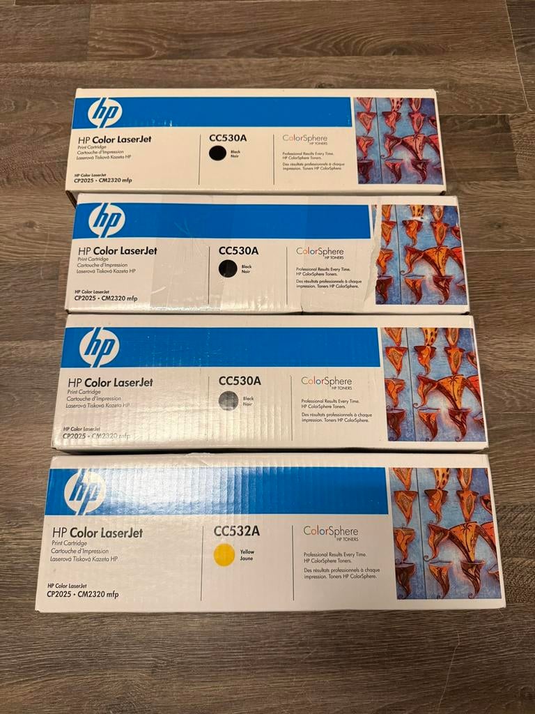 4x HP toners CC530A zwart + CC532A geel origineel NIEUW, Ophalen of Verzenden, Nieuw, Toner, HP origineel