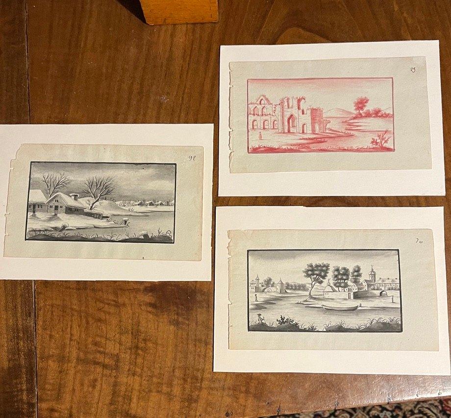 Drie kleine landschaps tekeningen, Ophalen of Verzenden