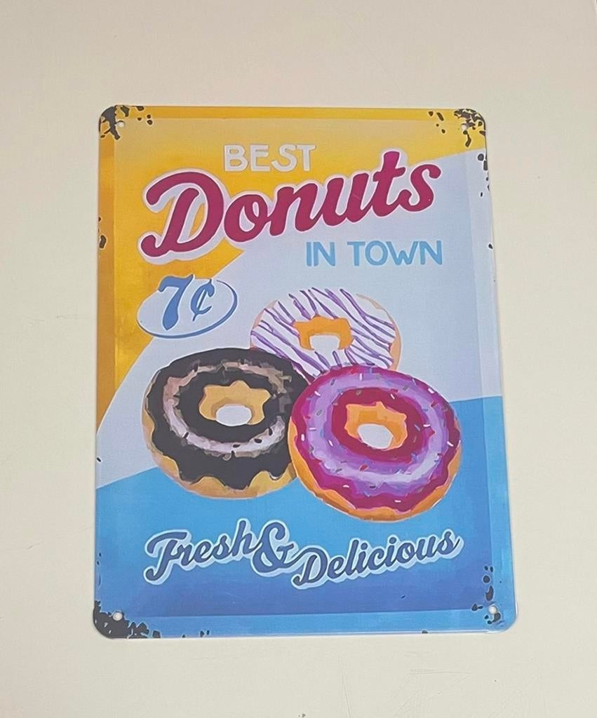 BEST DONUTS IN TOWN  METALEN RECLAMEBORD, Ophalen of Verzenden, Nieuw, Reclamebord