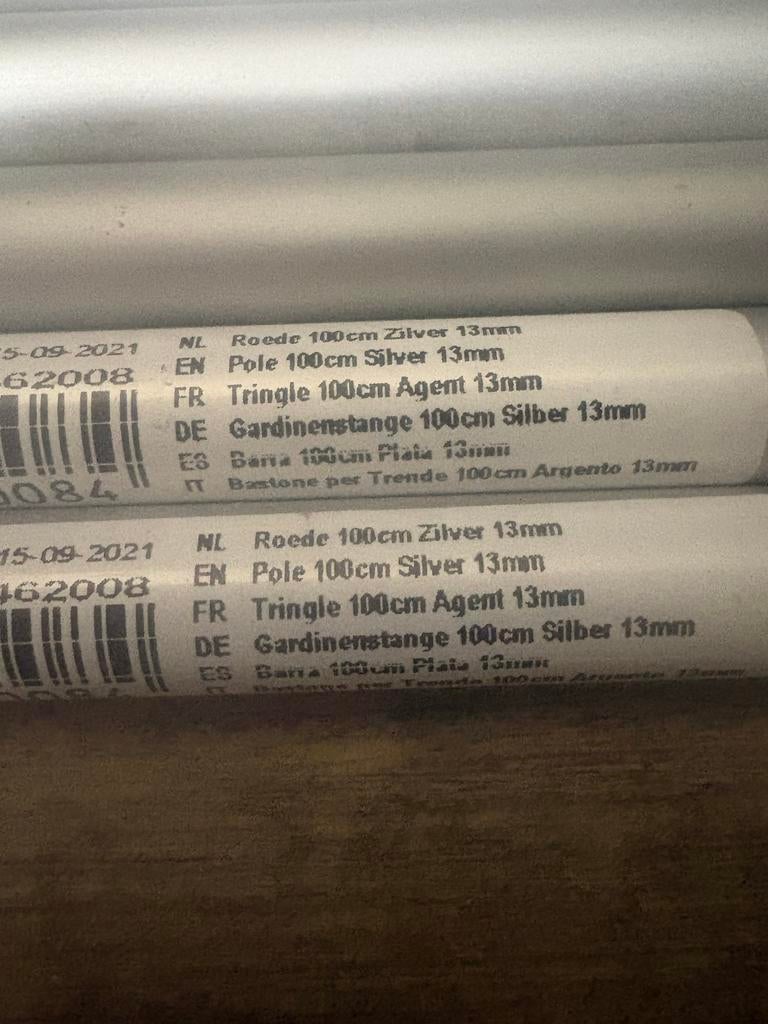 10 zilverkleurige roedes van 100 cm, Ophalen of Verzenden, Nieuw, Overige kleuren, 100 tot 150 cm