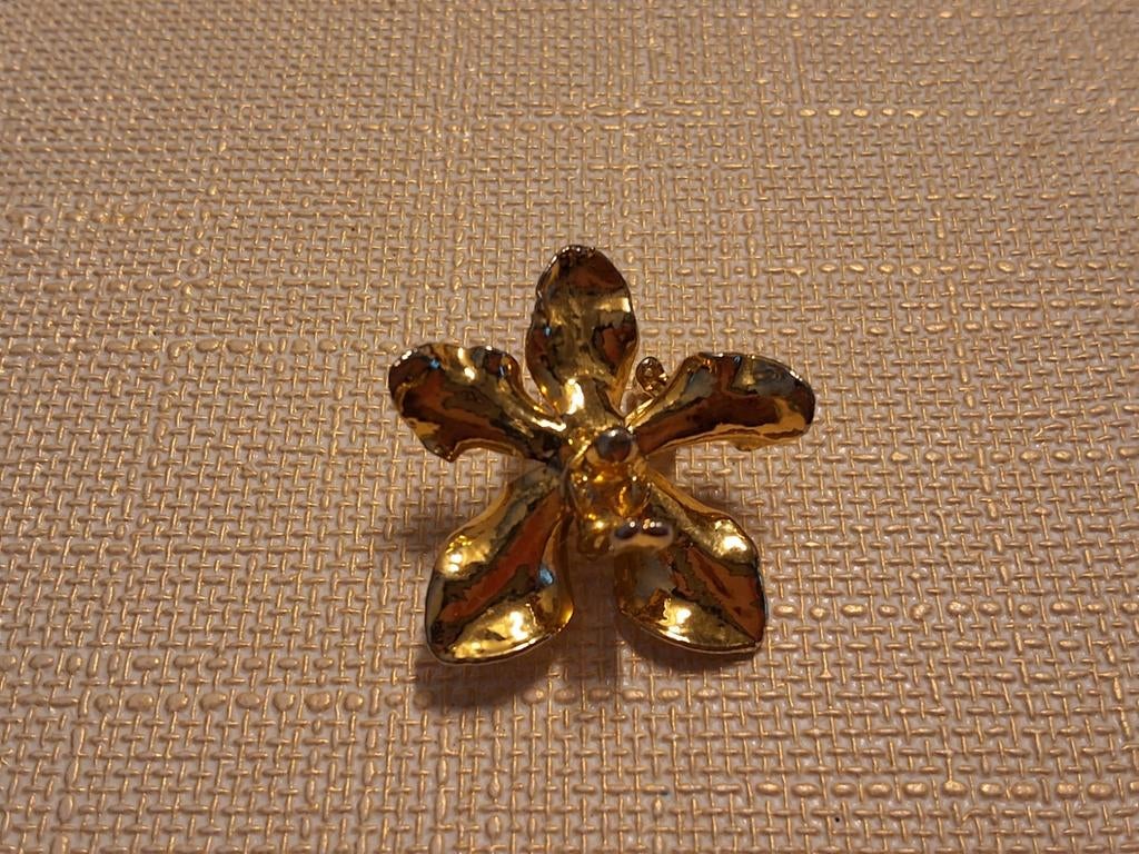 Vintage 22KGP Vergulde Orchidee Broche/Hanger, Ophalen of Verzenden