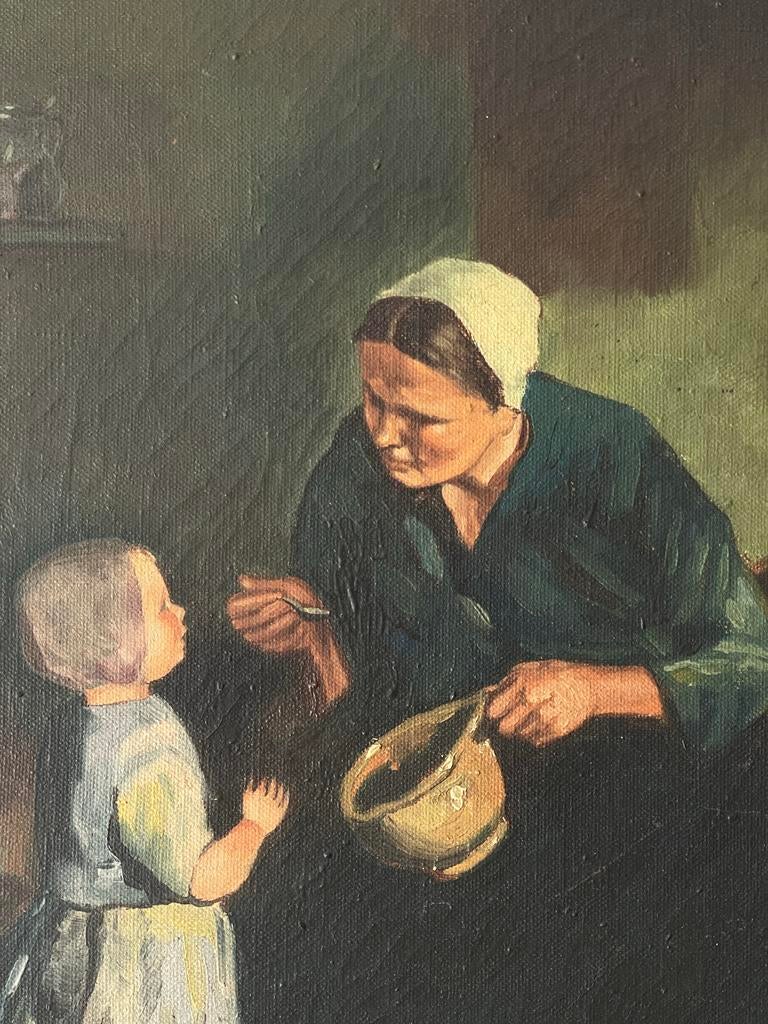 Olieverfschilderij moeder en kind, gesigneerd, Ophalen of Verzenden