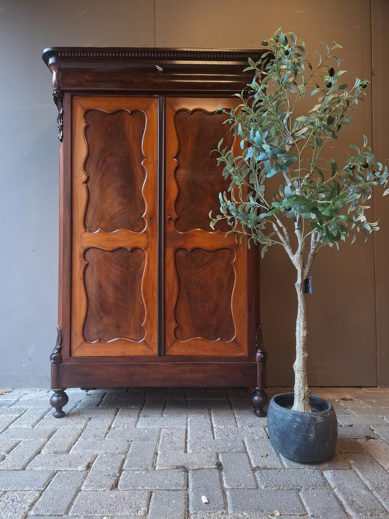 Mahonie biedermeier meidenkast kledingkast bezorgen mogelijk, Ophalen of Verzenden