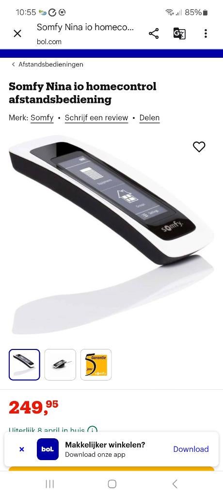 Somfy NinaTimer io, Ophalen, Overige kleuren, Minder dan 100 cm, Zo goed als nieuw