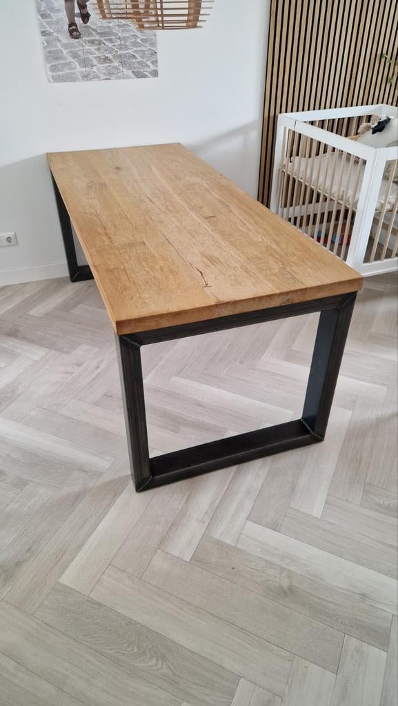 Houten tafel met stalen poot van Table du Sud, Ophalen, Gebruikt, 50 tot 100 cm, 150 tot 200 cm