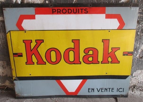 antiek dubbelzijdig emaillebord reclame Kodak, Ophalen, Gebruikt, Reclamebord