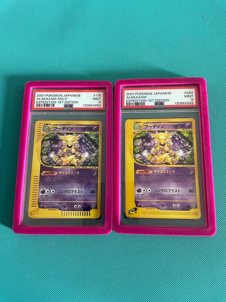 2x PSA 9 Alakazam Holo 2001 Japanese Expedition 1st Edition, Ophalen of Verzenden, Zo goed als nieuw, Meerdere kaarten, Foil