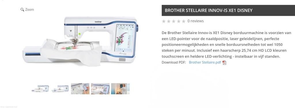 Brother Stellair Innov-is XE1 Disney Borduurmachine, Hobby en Vrije tijd, Borduren en Borduurmachines, Ophalen, Zo goed als nieuw