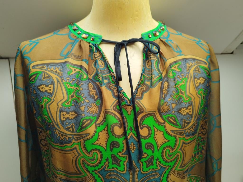 Hale Bob 100% Zijde print blouse tuniek M 38 Groen, Maat 38/40 (M), Verzenden, Zo goed als nieuw, Groen