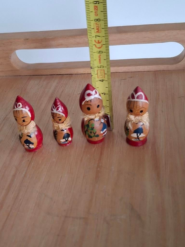 4 Vintage Kokeshi Showa poppetjes - Handgeschilderd hout, Ophalen of Verzenden