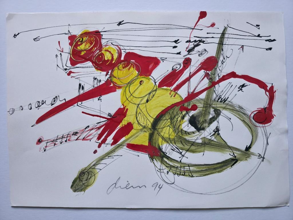 Gemengde Techniek van Peter Diem 50x35 cm., Ophalen of Verzenden