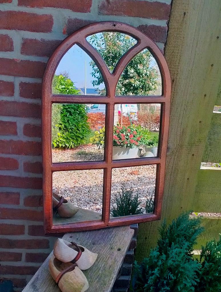 Boeren Tuin Spiegel - Antiek ijzeren Stalraam Tuinspiegel, Tuin en Terras, Ophalen of Verzenden, Zo goed als nieuw
