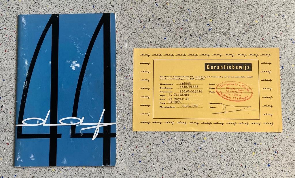 DAF 44 Instructieboekje 1967 plus origineel Garantiebewijs, Verzenden