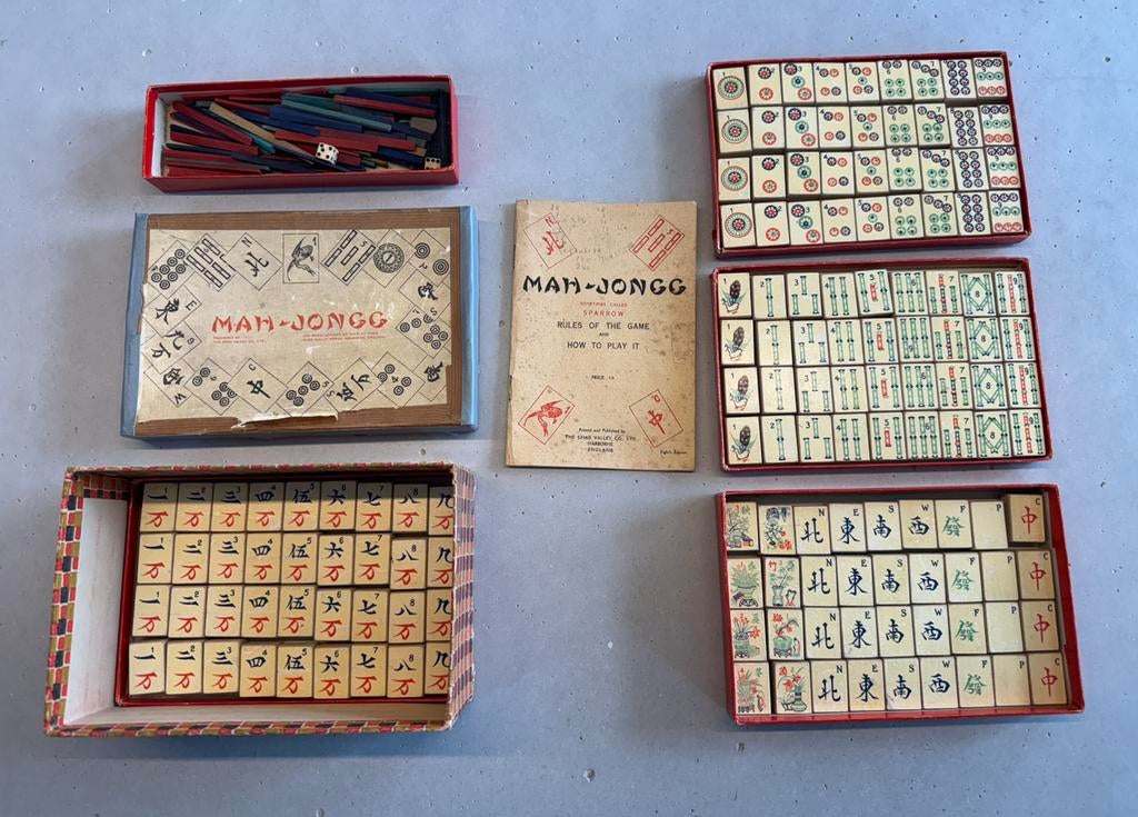 Antiek Mahjong spel - Chad Valley, 4-laden doos, 1924, Ophalen of Verzenden, Zo goed als nieuw, Sport