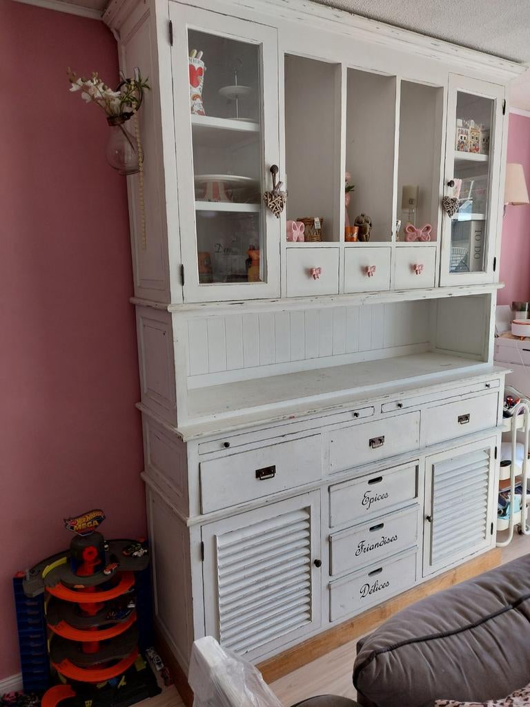 Grote witte buffetkast met veel opbergruimte, Ophalen, Gebruikt, Met deur(en), 150 tot 200 cm