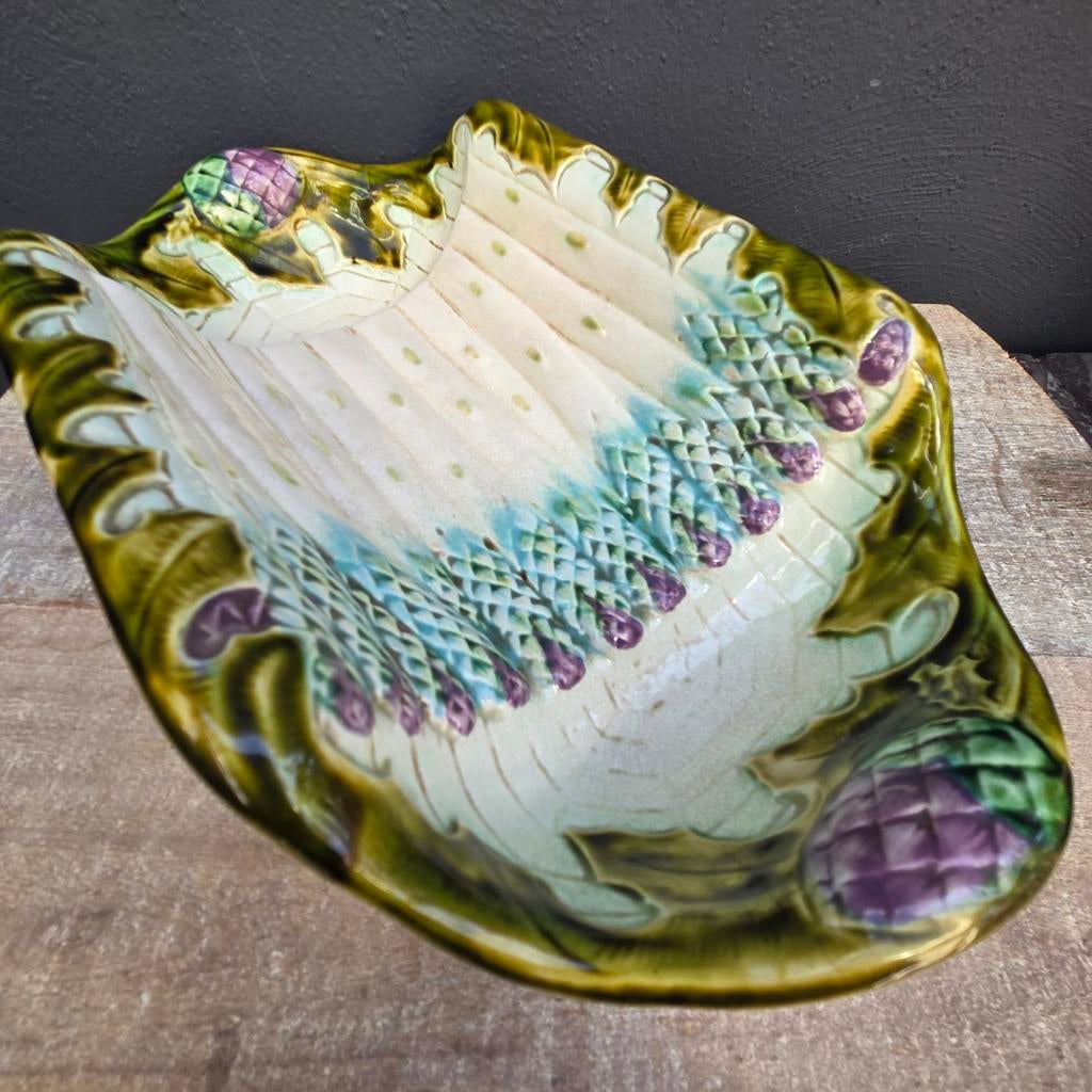 Antieke Barbotine Aspergeschaal Salins Frankrijk, Ophalen of Verzenden