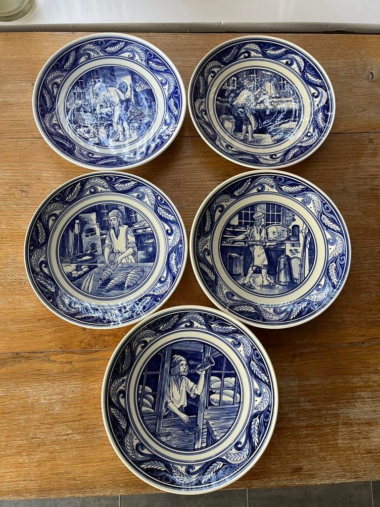Delfts Blauw Antiek Borden Set Bakkerij, Ophalen of Verzenden