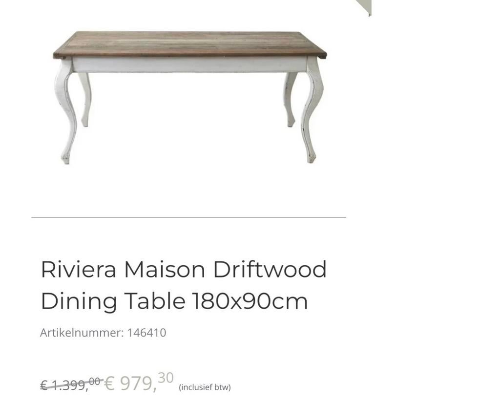 Riviera Maison Driftwood Eettafel., Huis en Inrichting, Tafels | Eettafels, Gebruikt, 150 tot 200 cm, Vier personen, Rechthoekig