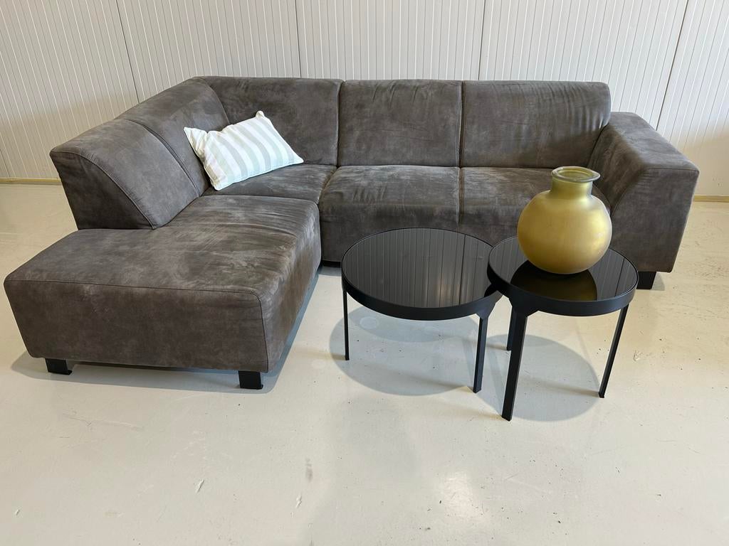 Prachtige antraciete/donkergroene microleder hoekbank, 250 tot 300 cm, ., Hoekbank, Ophalen of Verzenden