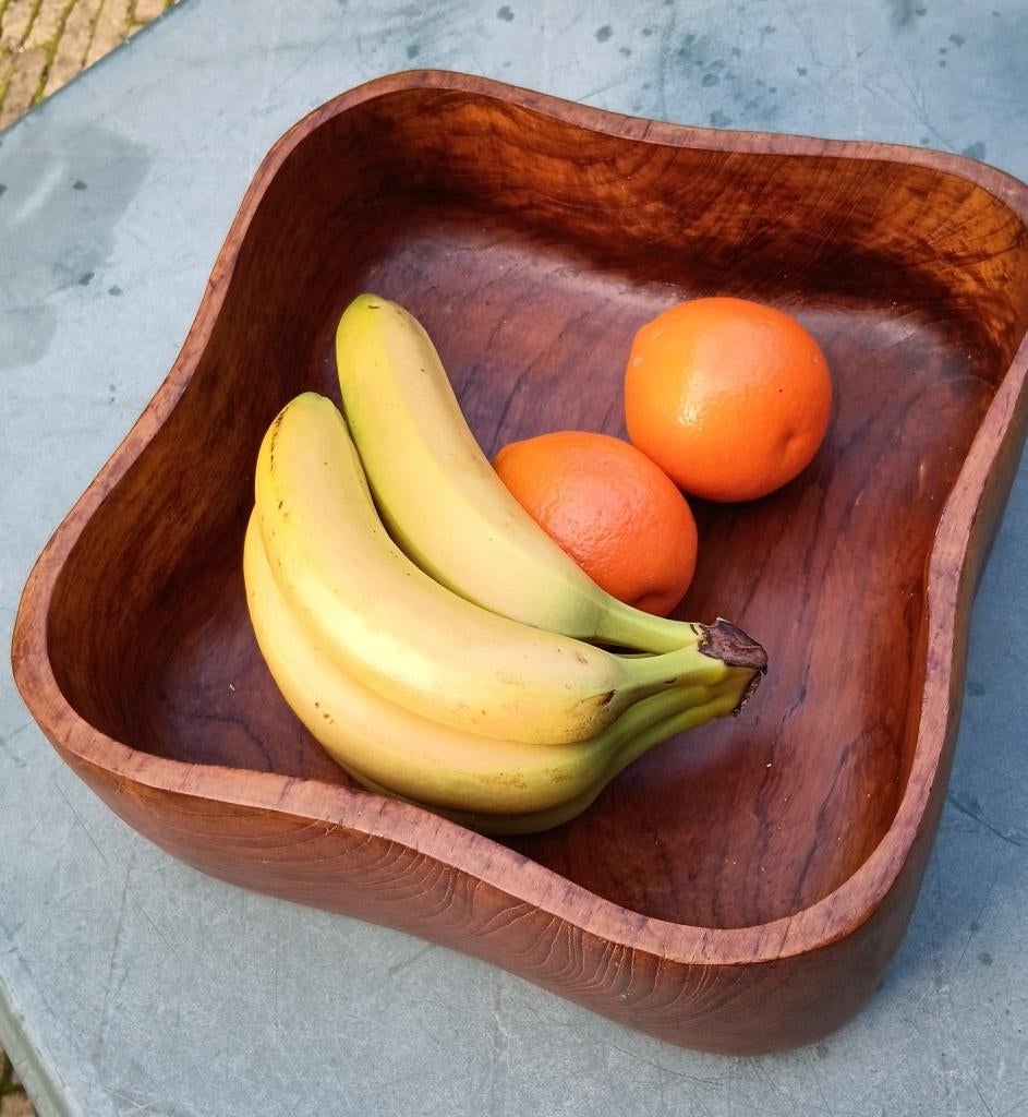 Vintage OLIJFHOUTEN schaal hand gevormd, Schaal, Ophalen of Verzenden, Zo goed als nieuw, Rechthoekig