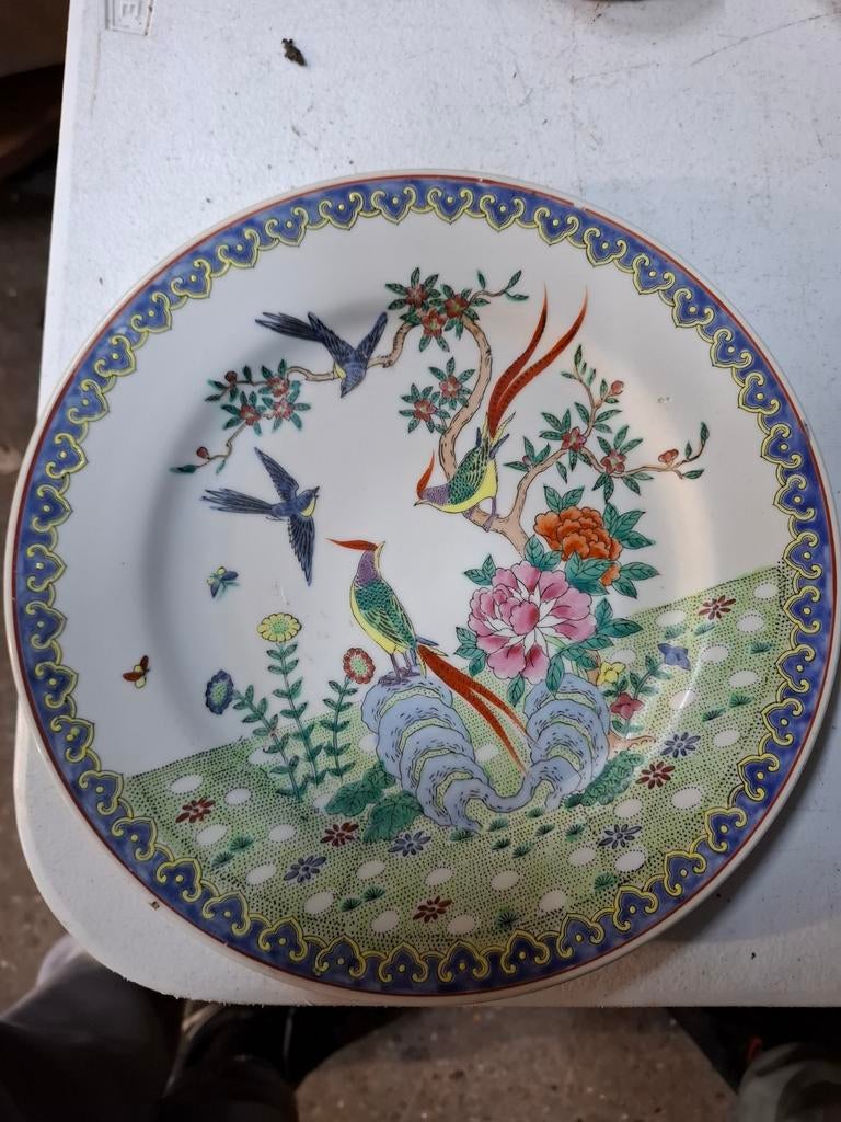 Decoratief Chinees bord met vogels en bloemen, Antiek en Kunst, Antiek | Wandborden en Tegels, Ophalen of Verzenden