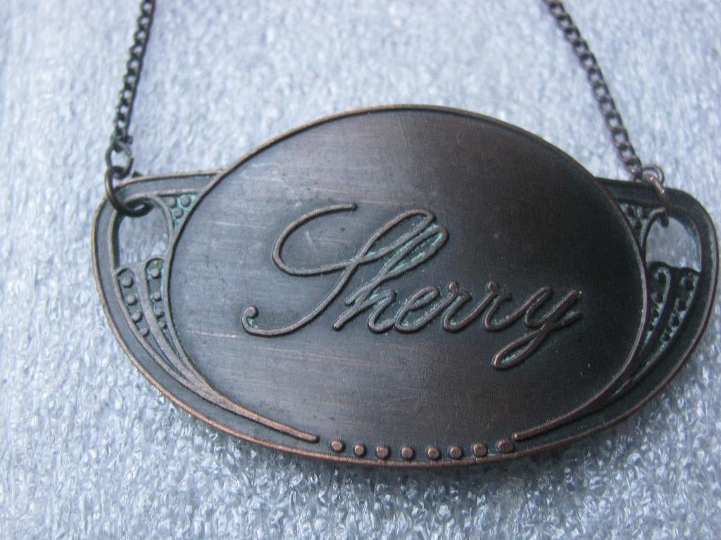 Oud Decanter Drank Label van Koper - Sherry, Verzenden