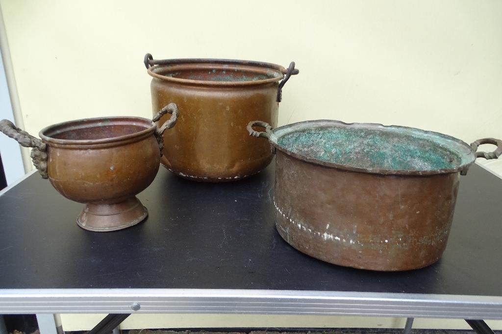 Koperen emmer, schaal en plantenbakje, Antiek en Kunst, Antiek | Koper en Brons, Ophalen of Verzenden, Koper