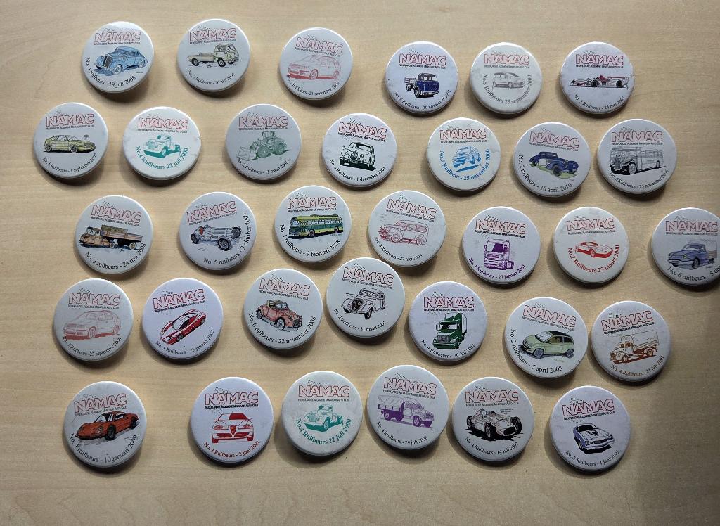 Verzameling Namac Miniatuur Auto Club Ruilbeurs Buttons, Verzenden, Zo goed als nieuw, Auto's