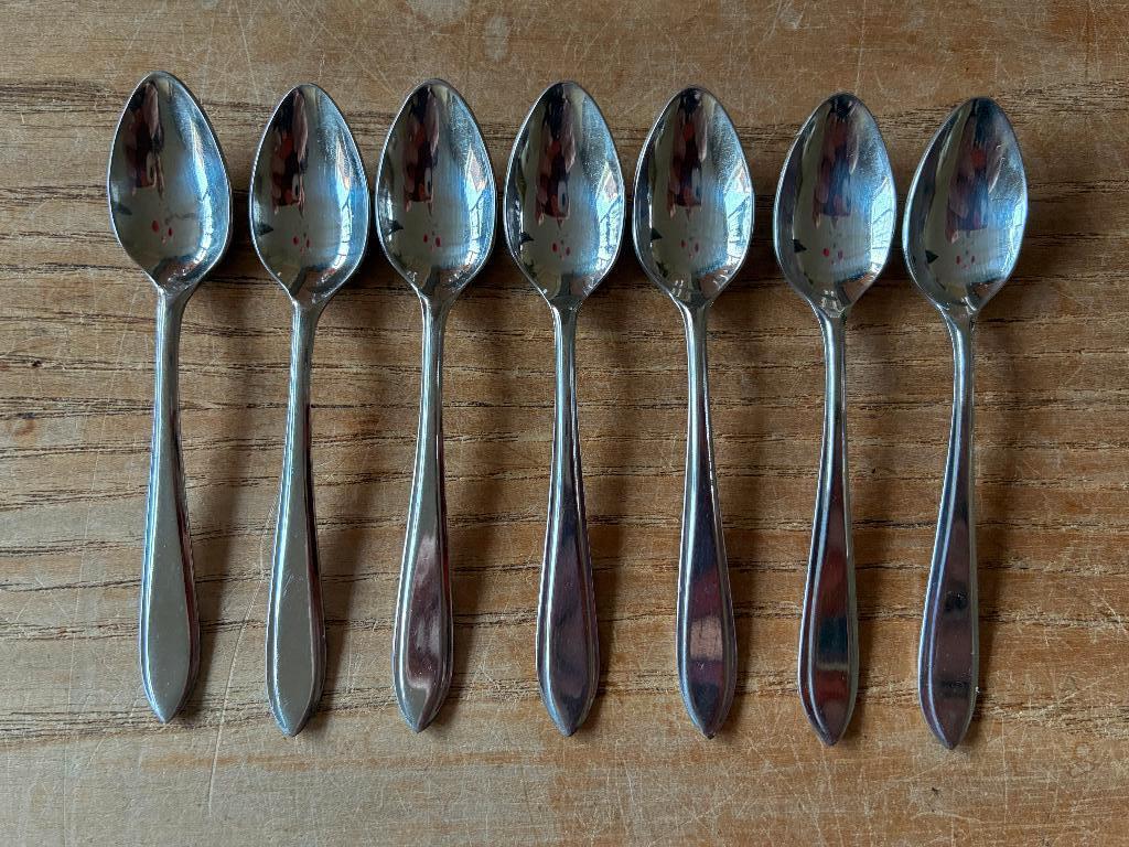 7 Vintage Inoxa Vlekvrij Massief mokka likeurlepeltjes lepel, Antiek en Kunst, Antiek | Bestek, Ophalen of Verzenden
